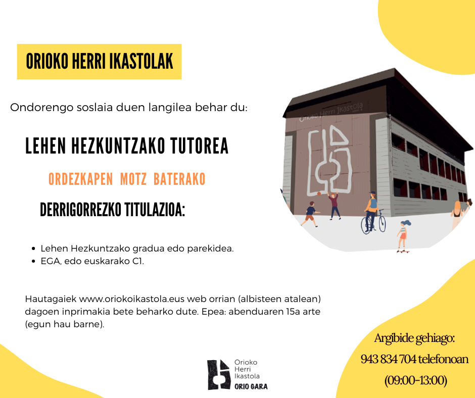 Lehen Hezkuntzako ordezkapena egiteko irakaslea